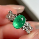 14k Gold 1.85 Ctw Vivid Green Natural Emerald & Diamond Ring