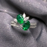 14k Gold 1.22 Ctw Vivid Green Natural Emerald & Diamond Ring
