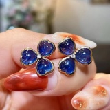 14k Gold 7.46 Ctw Vivid Blue Natural Sapphire & Diamond Earrings