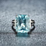 14k Gold 9.08 Ct Natural Aquamarine & Diamond Ring