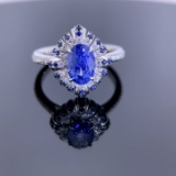 14k Gold 2.22 Ctw Vivid Blue Natural Sapphire & Diamond Ring
