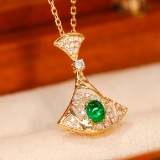14k Gold 0.20 Ctw Vivid Green Natural Emerald & Diamond Necklace