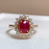 14k Gold 1.48 Ctw Vivid Red Natural Ruby & Diamond Ring