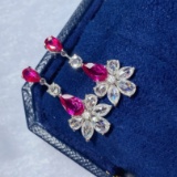 14k Gold 2.07 Ctw Natural Ruby & Diamond Earrings