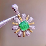 14k Gold 0.76 Ct Vivid Green Natural Emerald & Diamond Pendant