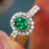 14k Gold 0.46 Ctw Vivid Green Natural Emerald & Diamond Ring