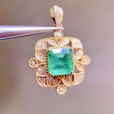 14k Gold 2.11 Ct Natural Emerald & Diamond Pendant