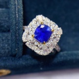 14k Gold 1.46 Ctw Vivid Blue Natural Sapphire & Diamond Ring