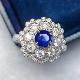 14k Gold 1.38 Ctw Vivid Blue Natural Sapphire & Diamond Ring