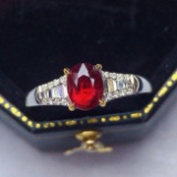 14k Gold 0.79 Ctw Vivid Red Natural Ruby & Diamond Ring