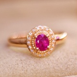 14k Gold 0.3 Ct Natural Ruby & Diamond Ring