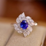 14k Gold 0.89 Ctw Vivid Blue Natural Sapphire & Diamond Ring
