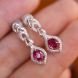14k Gold 1.04 Ctw Natural Ruby & Diamond Earrings