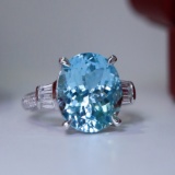 14k Gold 4.90 Ctw Natural Aquamarine & Diamond Ring