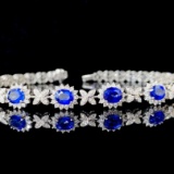 14k Gold 6.07 Ctw Vivid Blue Natural Sapphire & Diamond Bracelet