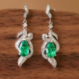 14k Gold 1.14 Ctw Vivid Green Natural Emerald & Diamond Earrings