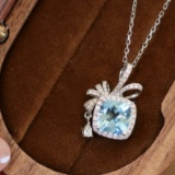 14k Gold 1.43 Ctw Natural Aquamarine & Diamond Pendant