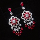 14k Gold 1.3 Ct Natural Ruby & Diamond Earrings