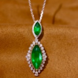 14k Gold 3.28 Ctw Vivid Green Natural Emerald & Diamond Pendant