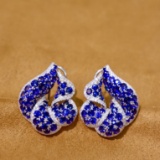 14k Gold 8.96 Ctw Vivid Blue Natural Sapphire & Diamond Earrings