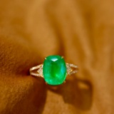 14k Gold 3.40 Ctw Vivid Green Natural Emerald & Diamond Ring