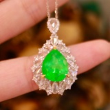 14k Gold 5.85 Ctw Vivid Green Natural Emerald & Diamond Pendant