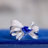 14k Gold 2.53 Ctw Vivid Blue Natural Sapphire & Diamond Ring