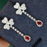 14k Gold 0.94 Ctw Vivid Red Natural Ruby & Diamond Earrings