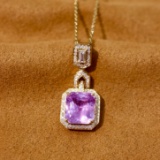 14k Gold 3.36 Ctw Natural Sapphire & Diamond Pendant