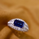 14k Gold 3.00 Ctw Vivid Blue Natural Sapphire & Diamond Ring