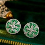 14k Gold 1.28 Ctw Vivid Green Natural Emerald & Diamond Earrings