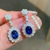 14k Gold 2.51 Ctw Vivid Blue Natural Sapphire & Diamond Earrings