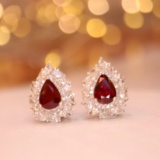 14k Gold 2.65 Ctw Vivid Red Natural Ruby & Diamond Earrings