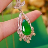 14k Gold 7.51 Ctw Vivid Green Natural Emerald & Diamond Pendant