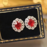 14k Gold 1.24 Ctw Natural Ruby & Diamond Earrings