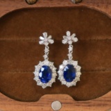 14k Gold 3.41 Ctw Natural Sapphire & Diamond Earrings