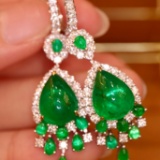 14k Gold 10.87 Ctw Vivid Green Natural Emerald & Diamond Earrings