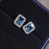 14k Gold 0.88 Ct Natural Aquamarine & Diamond Earrings