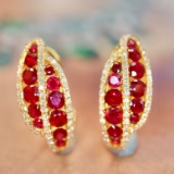 14k Gold 2.22 Ctw Natural Ruby & Diamond Earrings