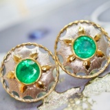 14k Gold 2.01 Ct Vivid Green Natural Emerald Earrings