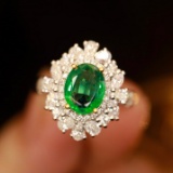 14k Gold 1.94 Ctw Vivid Green Natural Emerald & Diamond Ring