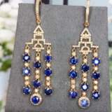 14k Gold 5.83 Ctw Vivid Blue Natural Sapphire & Diamond Earrings