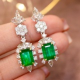 14k Gold 4.97 Ctw Vivid Green Natural Emerald & Diamond Earrings