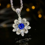 14k Gold 1.19 Ctw Vivid Blue Natural Sapphire & Diamond Pendant