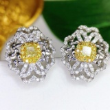14k Gold 0.95 Ctw Natural Yellow Diamond & Diamond Earrings