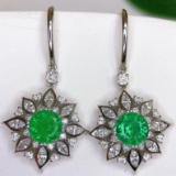 14k Gold 3.04 Ctw Vivid Green Natural Emerald & Diamond Earrings