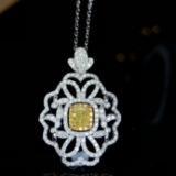 14k Gold 1.15 Ctw Natural Yellow Diamond & Diamond Pendant