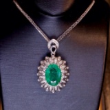 14k Gold 1.54 Ct Vivid Green Natural Emerald & Diamond Pendant