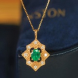 14k Gold 0.59 Ctw Vivid Green Natural Emerald & Diamond Pendant