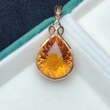 14k Gold 20.70 Ctw Natural Citrine & Diamond Pendant